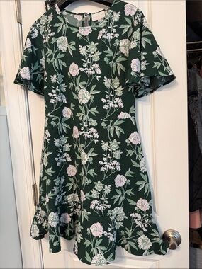Sugarlips Dark Green Floral Fit-and-Flare Dress with Pink Flowers